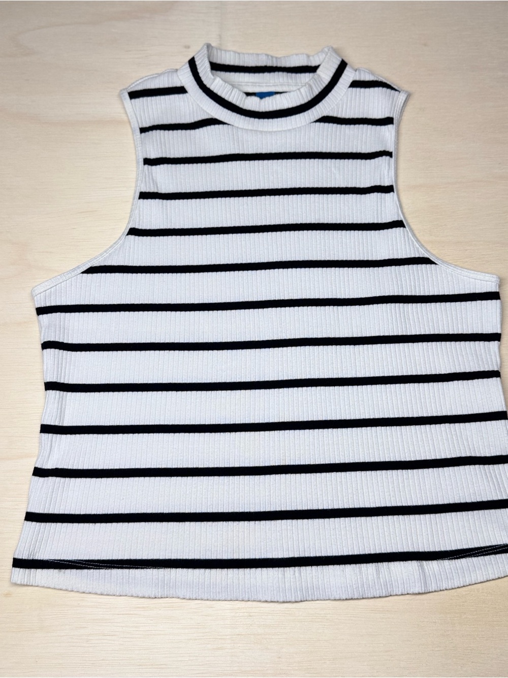 Old Navy XL Black White Striped Ribbed Sleeveless Mock Neck Top